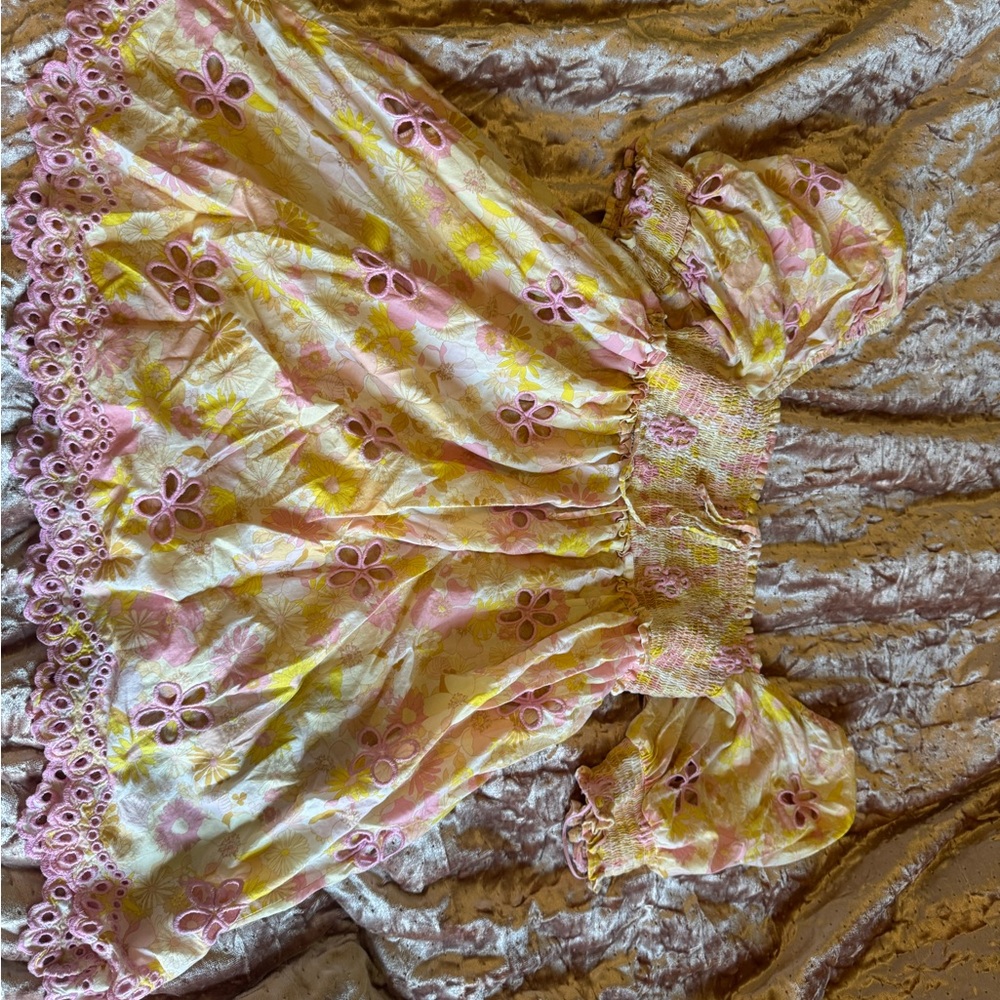 For Love And Lemons Pink and Yellow Smocked Dress - Picture 3 of 6